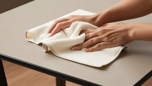 HPL tafelblad dat wordt onderhouden met een vochtige doek