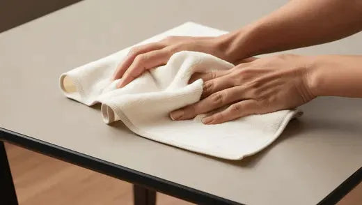 HPL tafelblad dat wordt onderhouden met een vochtige doek