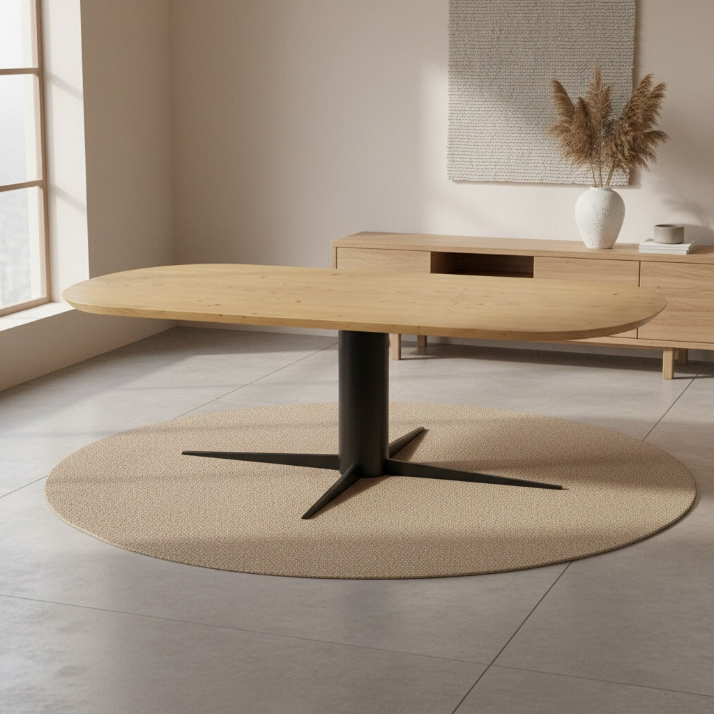 Flacher ovaler Esstisch aus Eiche mit 1454