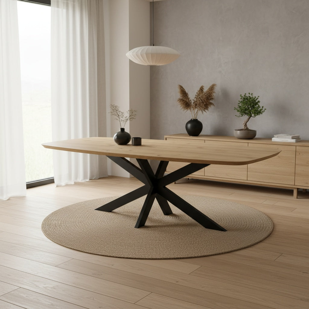 Eiken Deens ovale eettafel met stalen matrixpoot