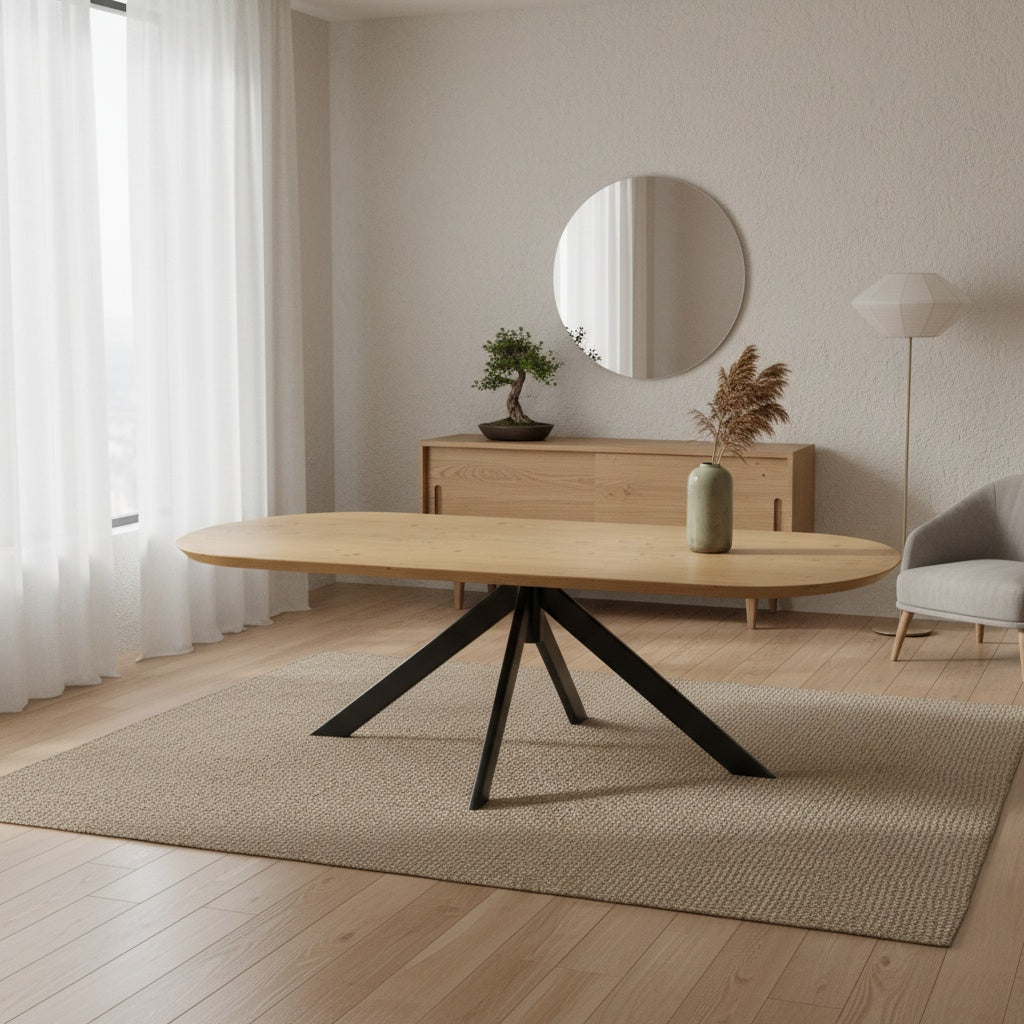 flacher ovaler Esstisch aus Eiche mit 1092