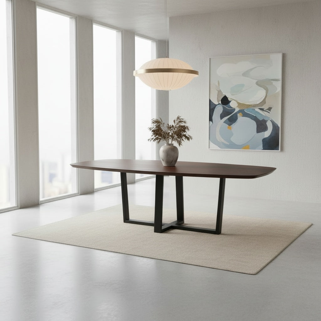 Notenhouten Deens Ovale Eettafel met Dubbele U-schuin