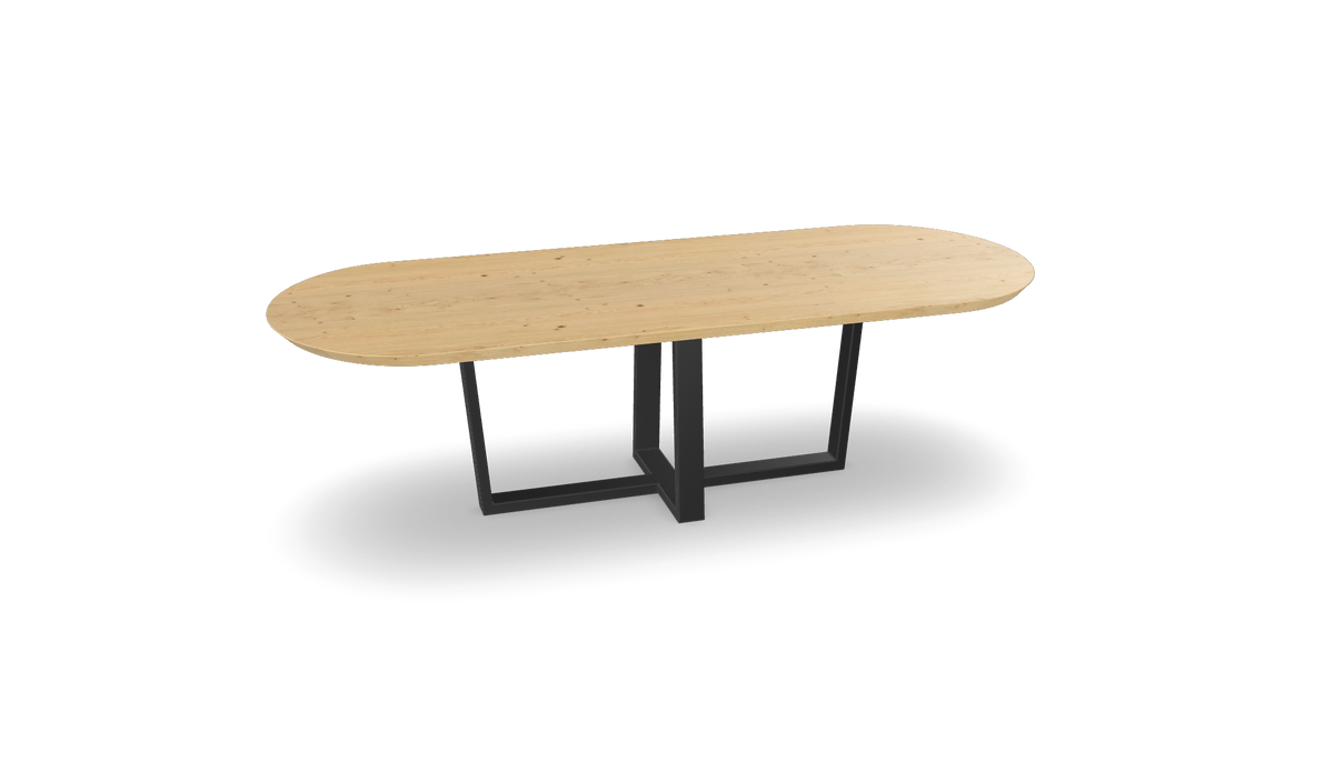 Eiken plat ovale eettafel met dubbele U-poot - schuin Nijhuis Meubels