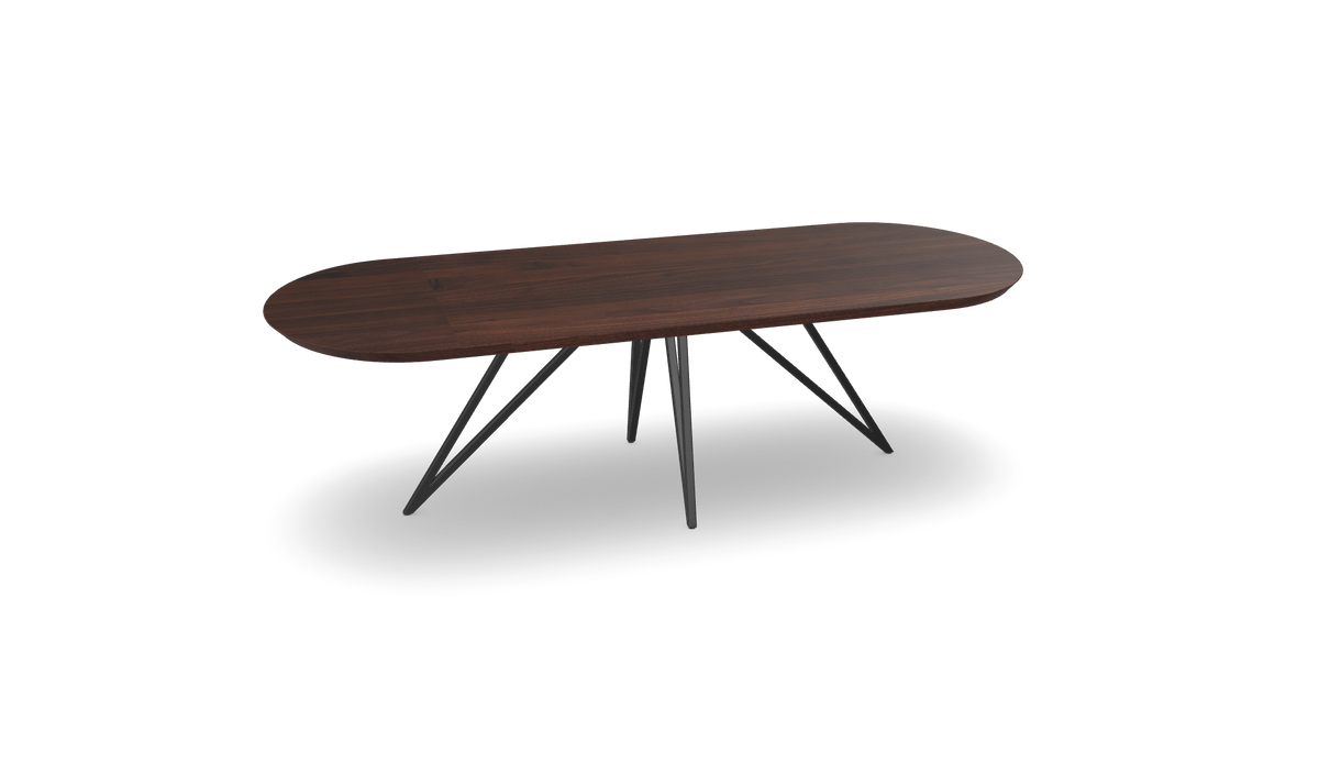 Noten plat ovale eettafel met dunne ster poot Nijhuis Meubels