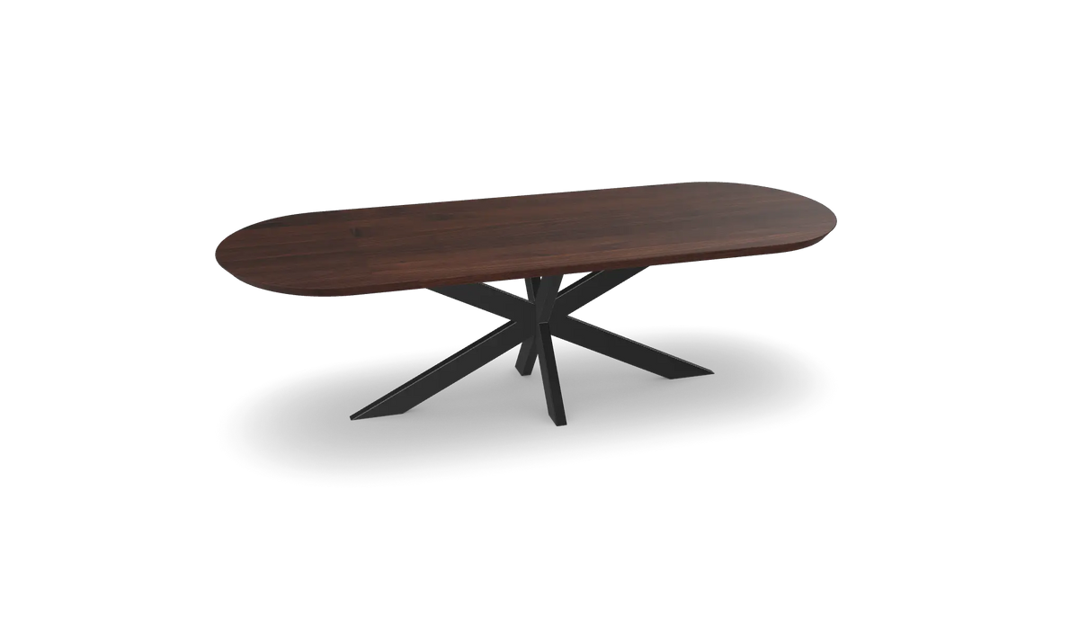 Noten plat ovale eettafel met matrixpoot - slim Nijhuis Meubels