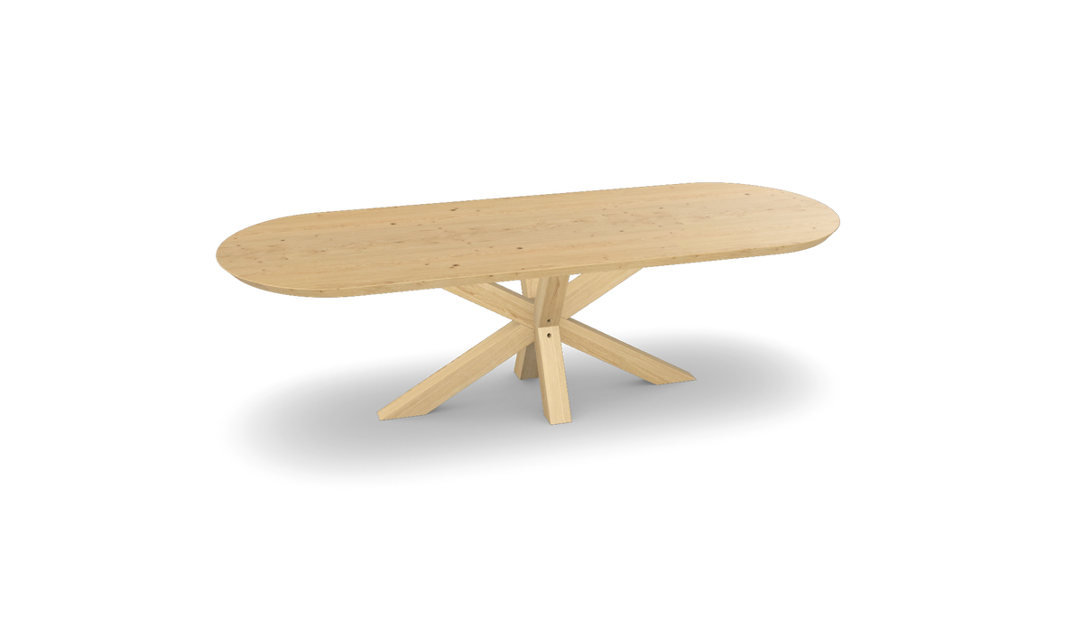 Eiken plat ovale eettafel met houten matrixpoot Nijhuis Meubels
