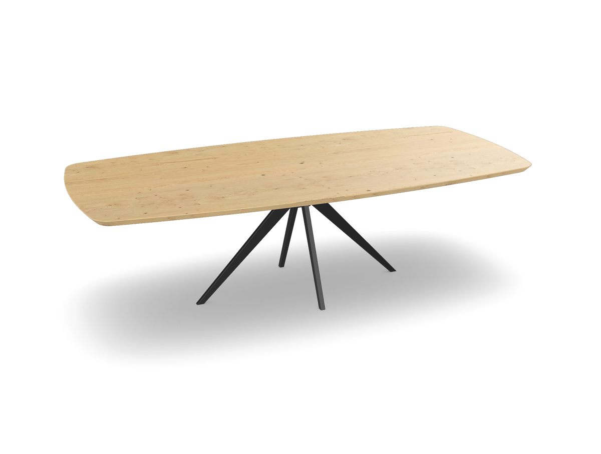 Eiken bootvorm eettafel met tapse spinpoot Nijhuis Meubels