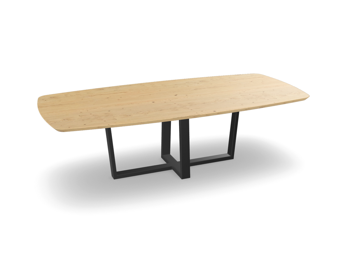 Eiken bootvorm eettafel met dubbele U-poot - schuin Nijhuis Meubels