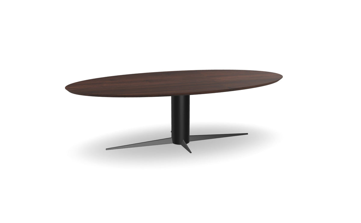 Notenhouten Ovale Eettafel met Kolompoot - Diamant Nijhuis Meubels