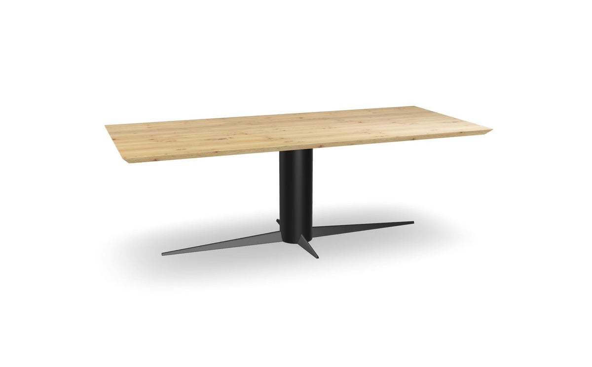Eiken rechthoekige eettafel met kolompoot - diamant Nijhuis Meubels