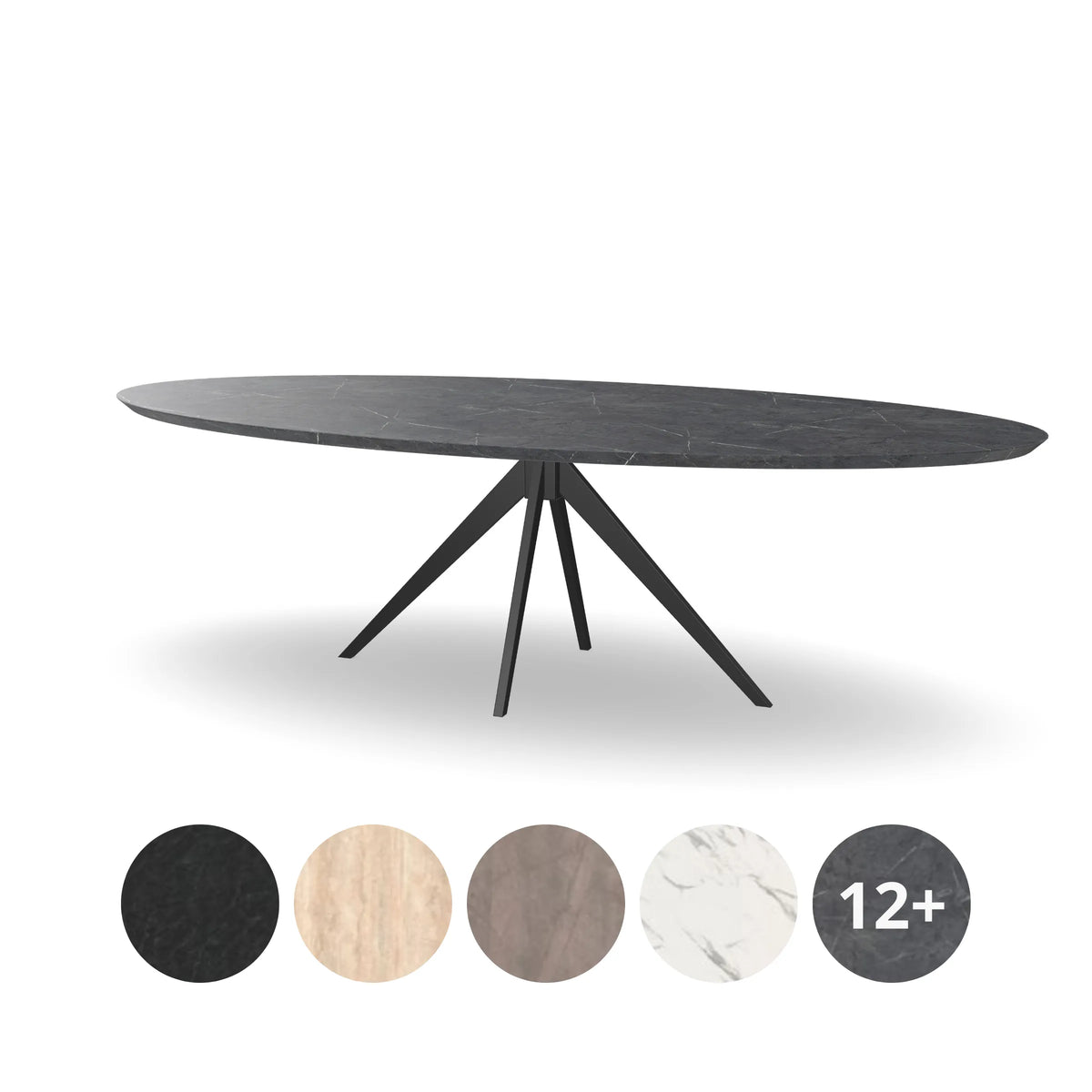 HPL Ovale Eettafel met Tapse Spinpoot