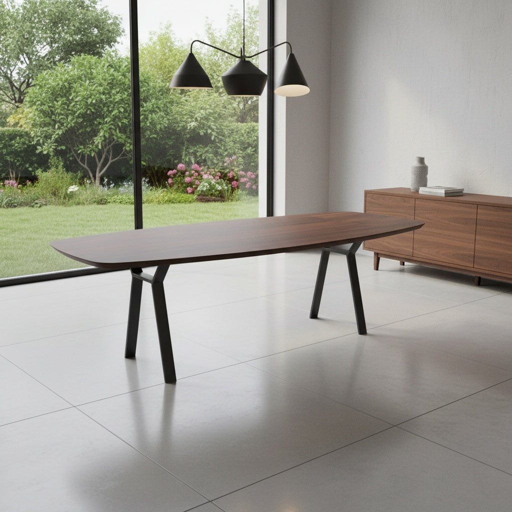 Notenhouten Deens Ovale Eettafel met H-poten