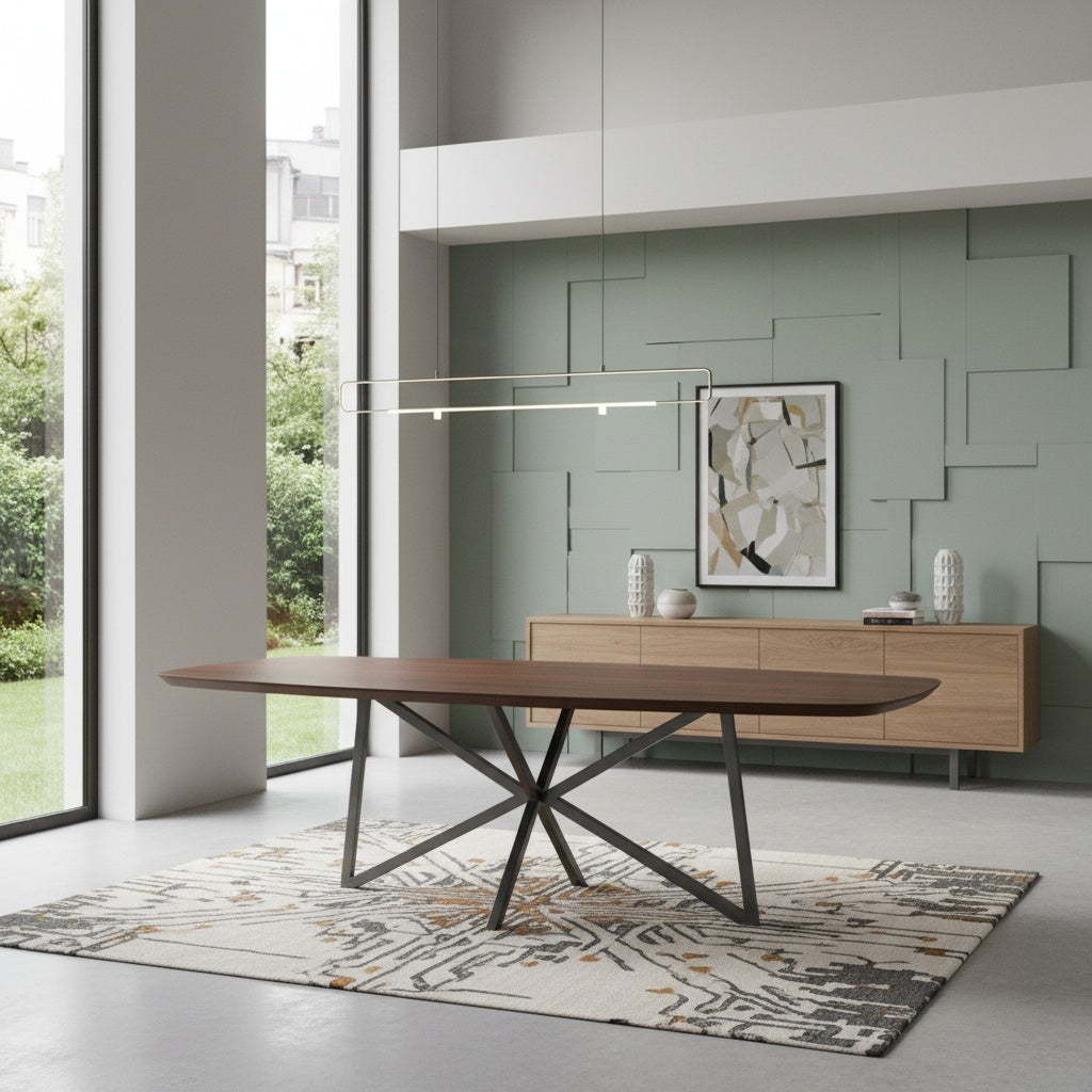 Notenhouten Deens Ovale Eettafel met Butterfly Poot