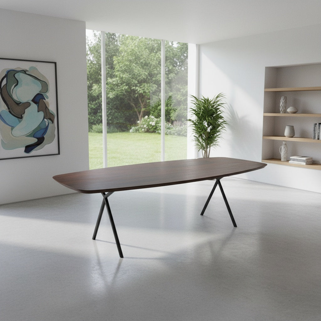 Notenhouten Deens Ovale Eettafel met X-poten - slim