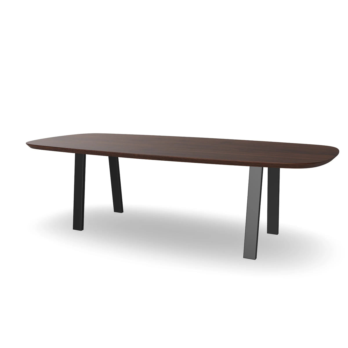 Notenhouten Deens Ovale Eettafel met Stalen Trapezium Poten