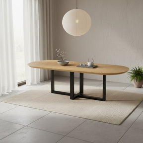 Eiken plat ovale eettafel met dubbele U-poot - recht Nijhuis Meubels