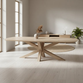 Eiken Deens ovale eettafel met houten matrixpoot