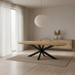 Eiken plat ovale eettafel met matrixpoot - slim Nijhuis Meubels