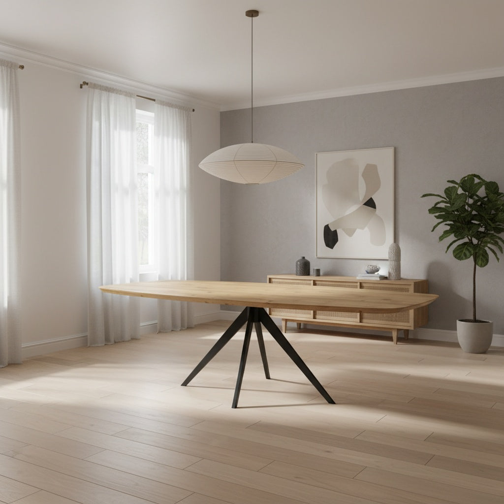 Deens ovale eettafel met tapse spinpoot - recht