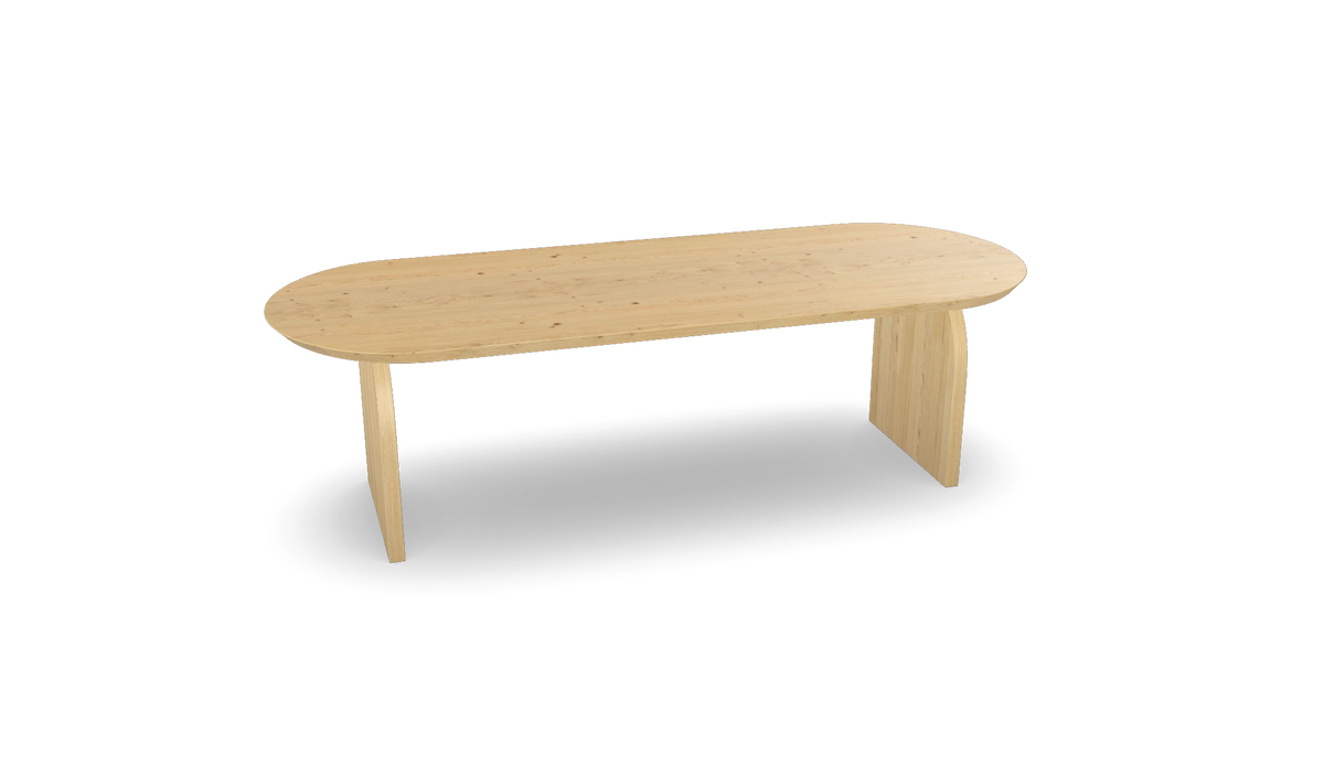 Eiken plat ovale eettafel met plat ovale poot