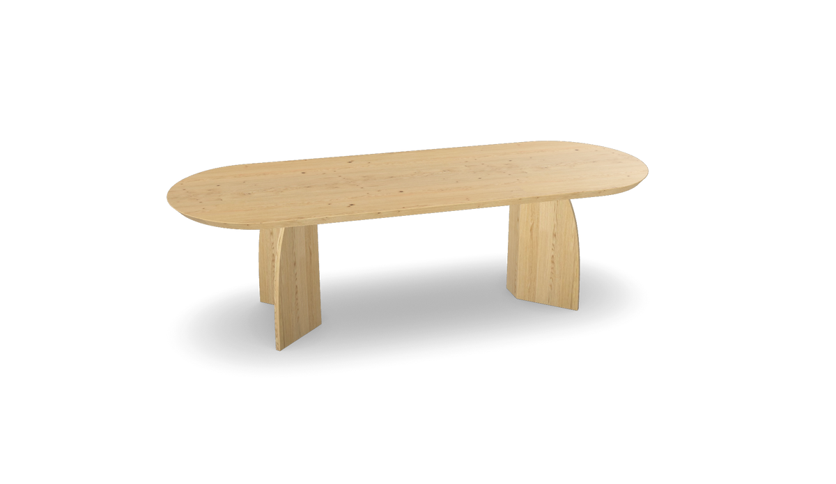 Eiken plat ovale eettafel met houten vlinderpoot