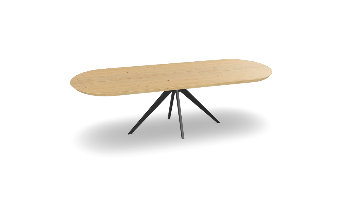 Eiken plat ovale eettafel met tapse spinpoot