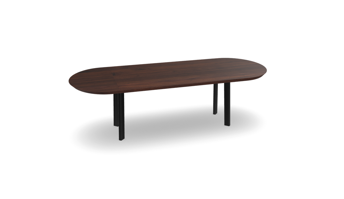 Noten plat ovale eettafel met schuine i-poten