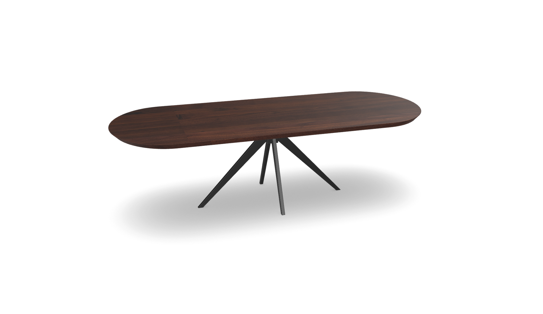 Noten plat ovale eettafel met tapse spinpoot