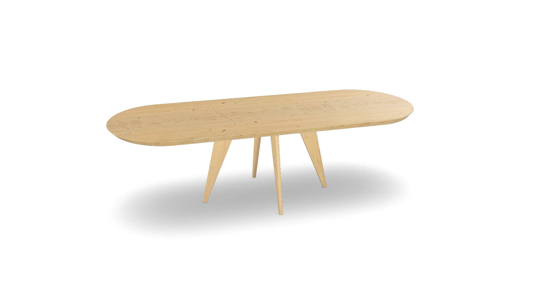 Eiken plat ovale eettafel met Scandinavische poten