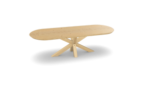 Eiken plat ovale eettafel met houten matrixpoot Nijhuis Meubels
