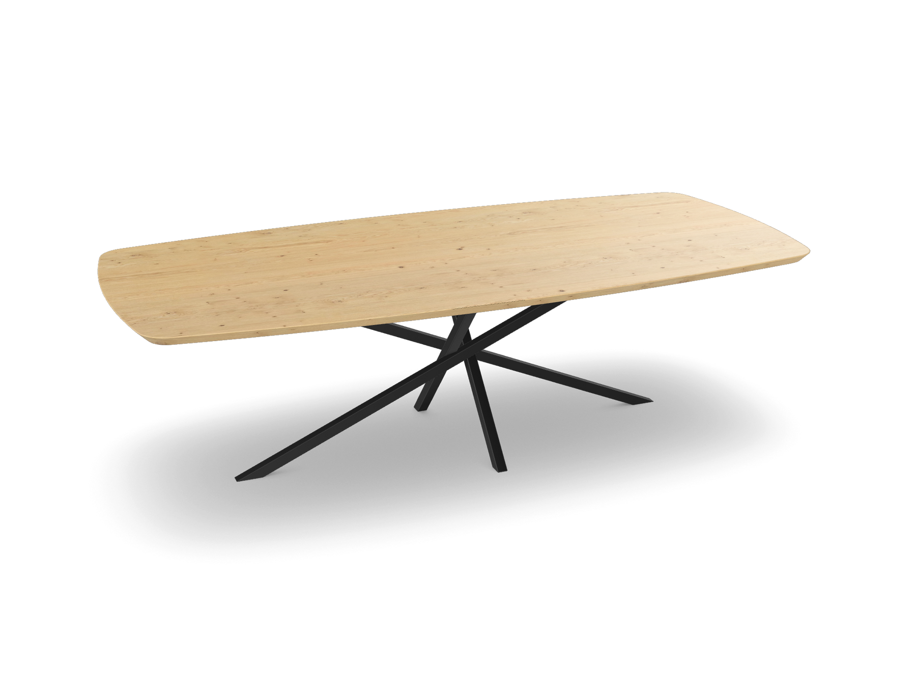 Eiken bootvorm eettafel met twist poot