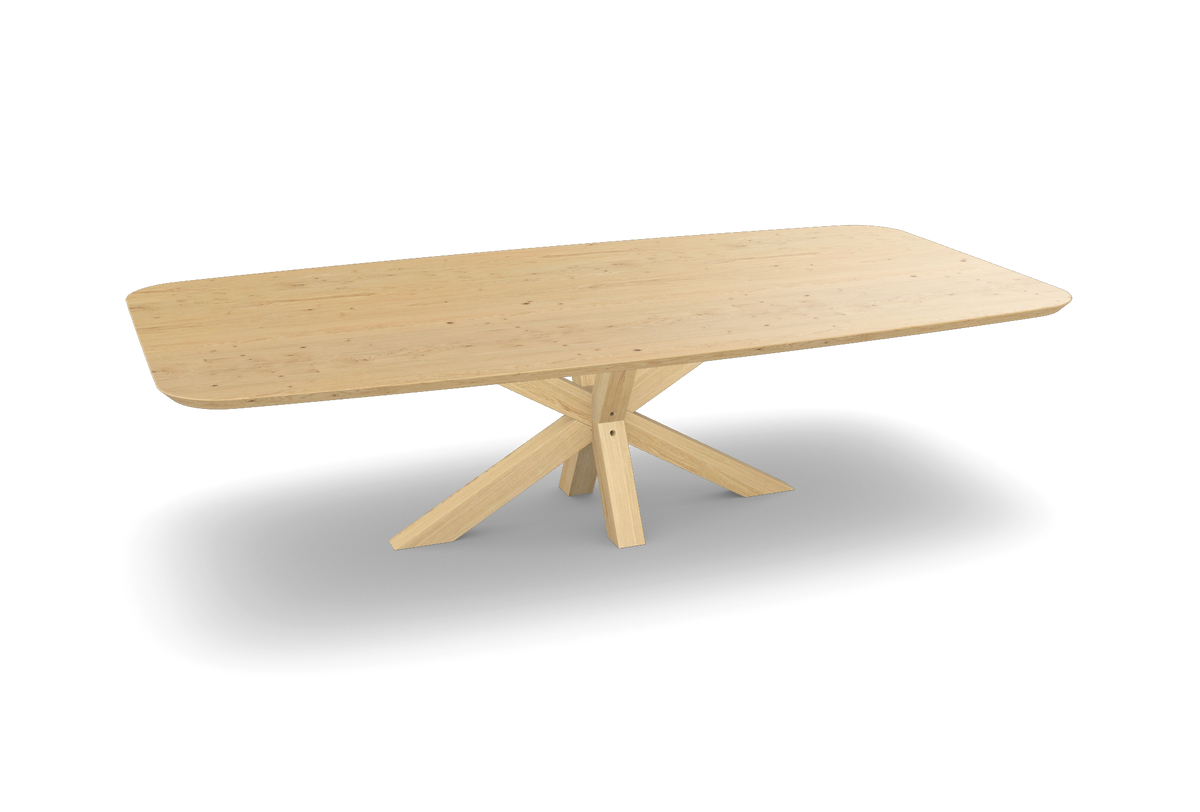 Eiken tonvorm eettafel met houten matrixpoot