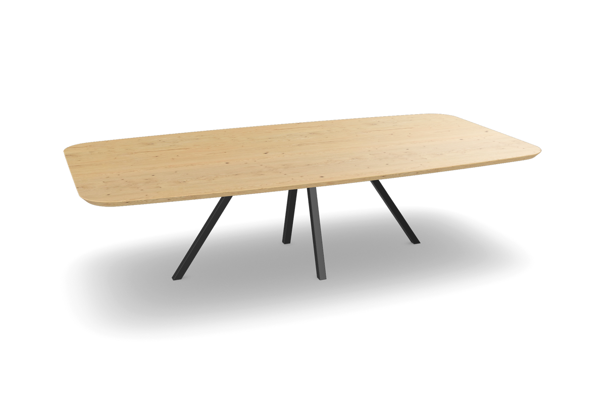 Eiken tonvorm eettafel met spinpoot