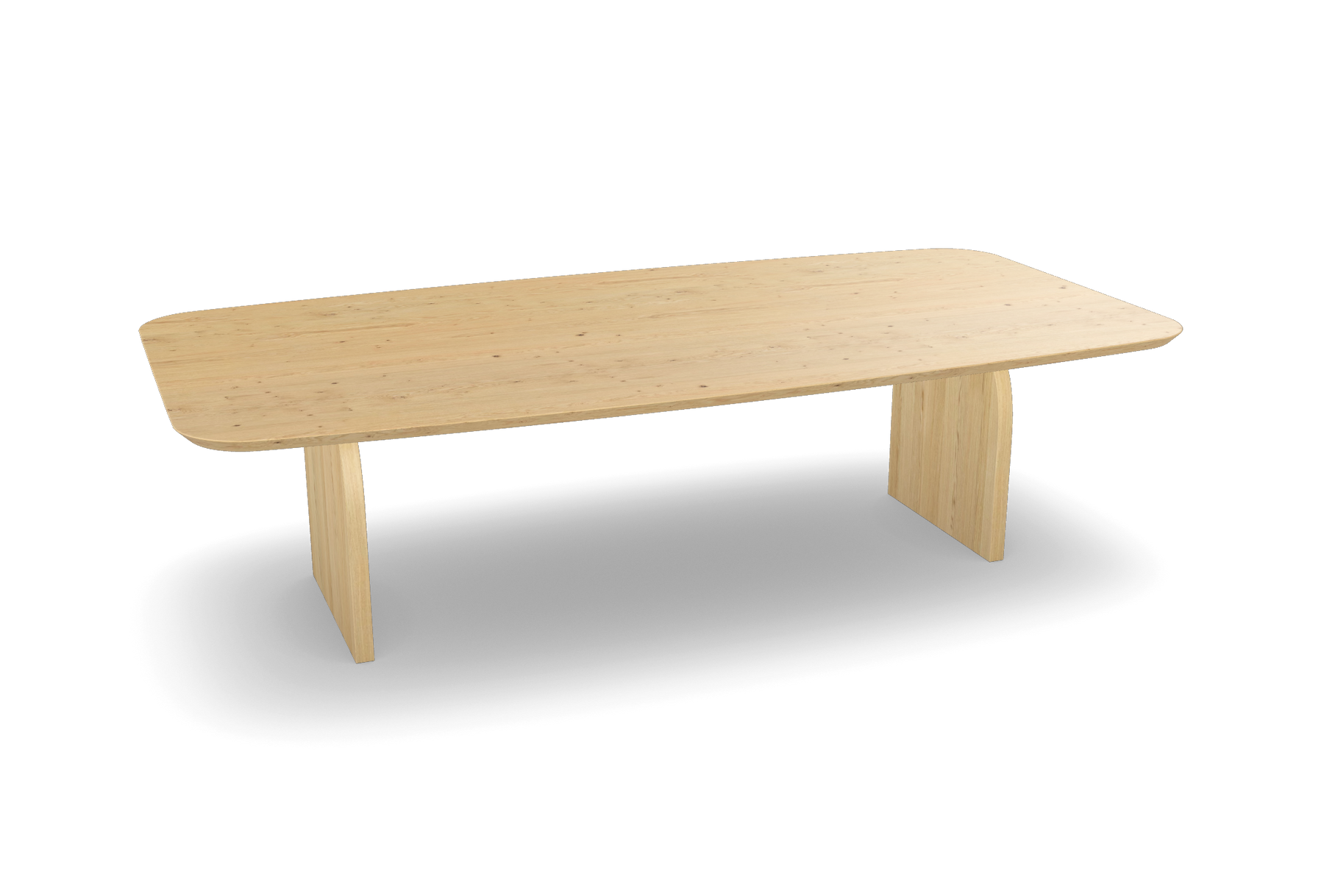 Eiken tonvorm eettafel met plat ovale poot