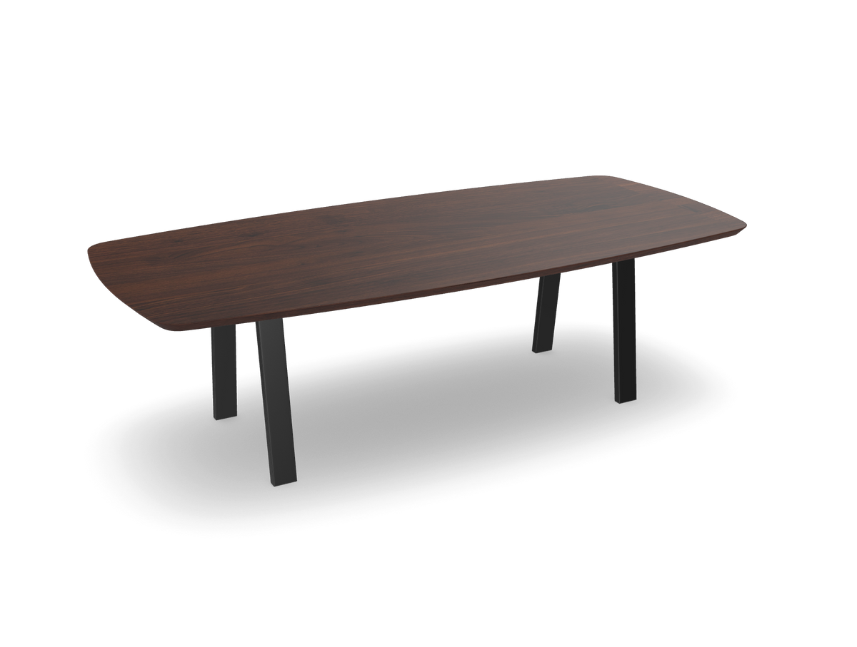 Noten bootvorm eettafel met butterfly poot