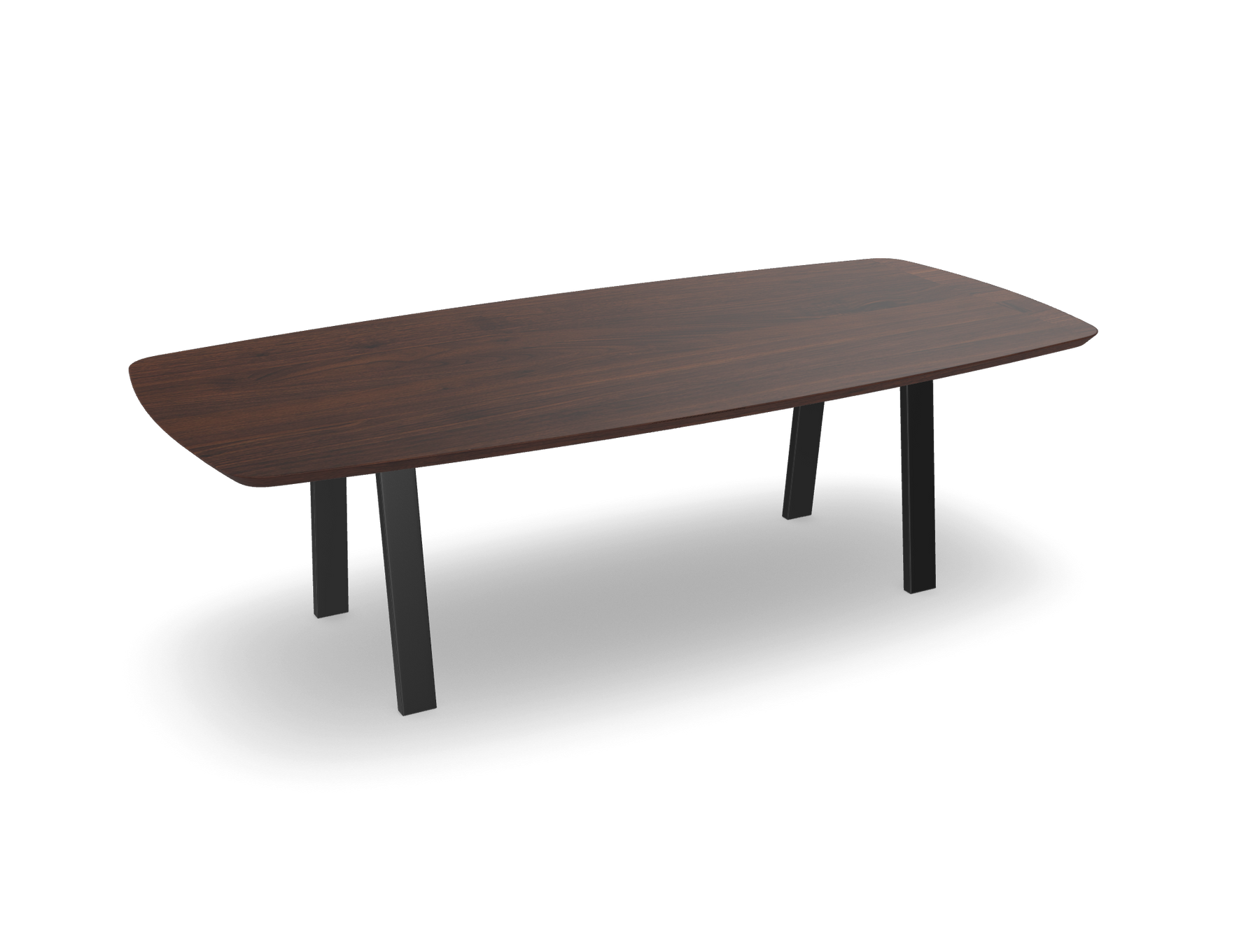 Noten bootvorm eettafel met trapezium poten