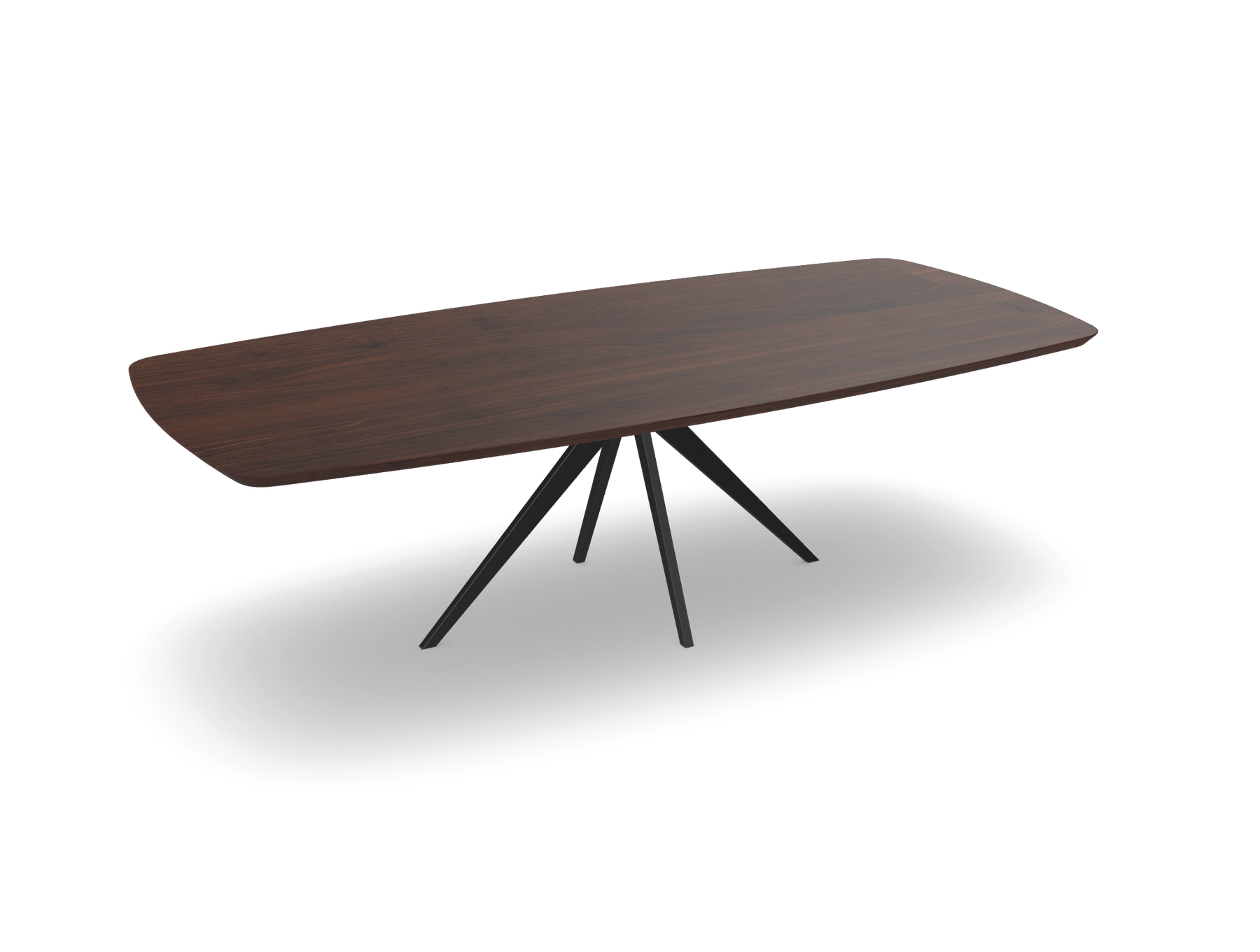 Noten bootvorm eettafel met tapse spinpoot