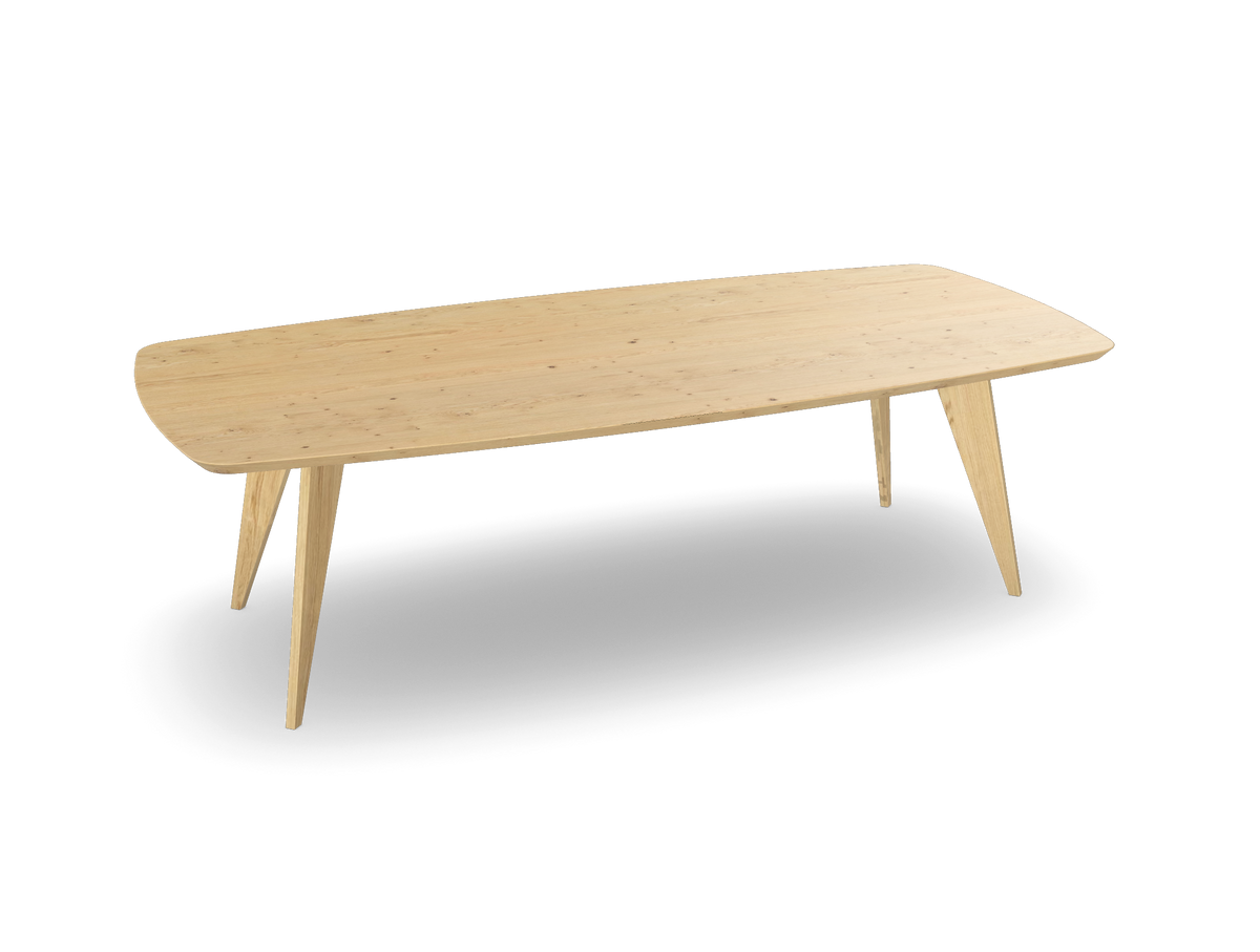 Eiken bootvorm eettafel met Scandinavische poten