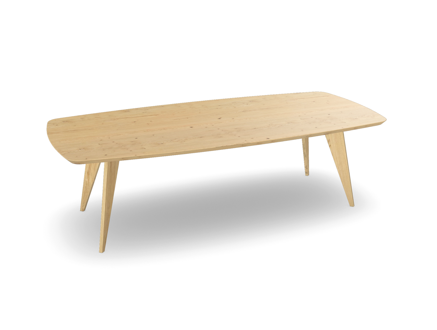 Eiken bootvorm eettafel met Scandinavische poten
