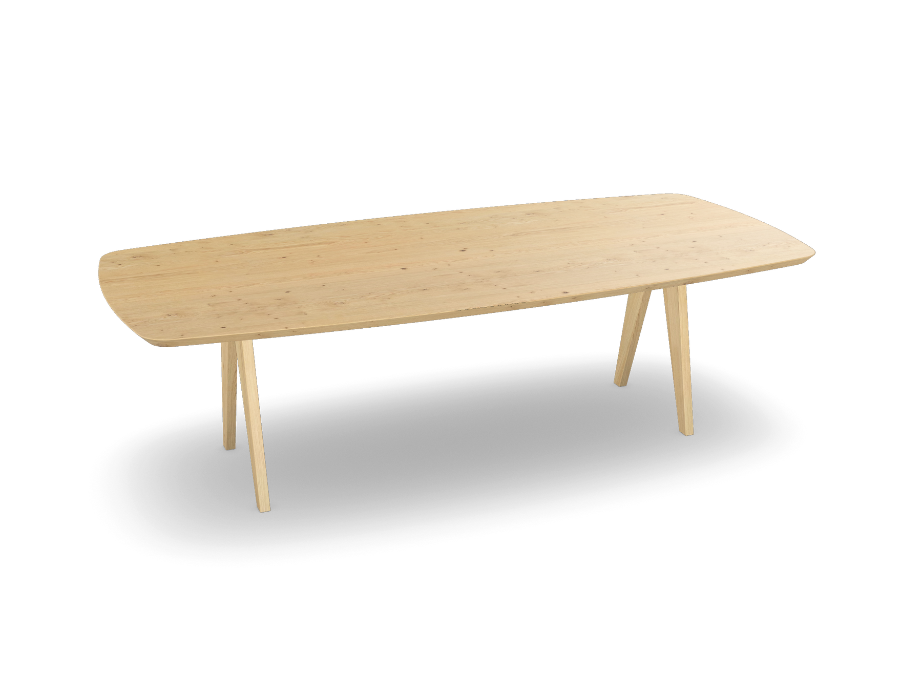 Eiken bootvorm eettafel met Scandinavische poten
