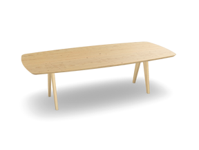 Eiken bootvorm eettafel met Scandinavische poten