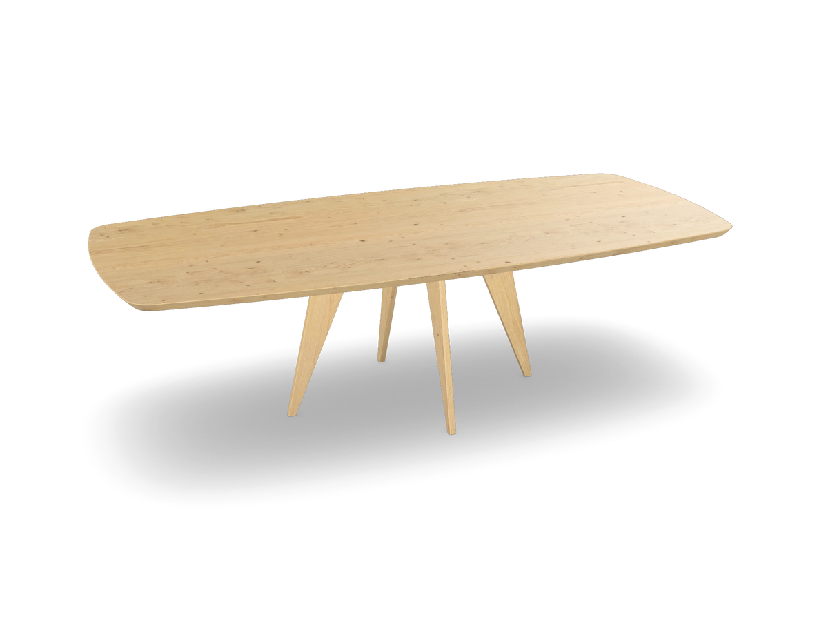 Eiken bootvorm eettafel met Scandinavische poten