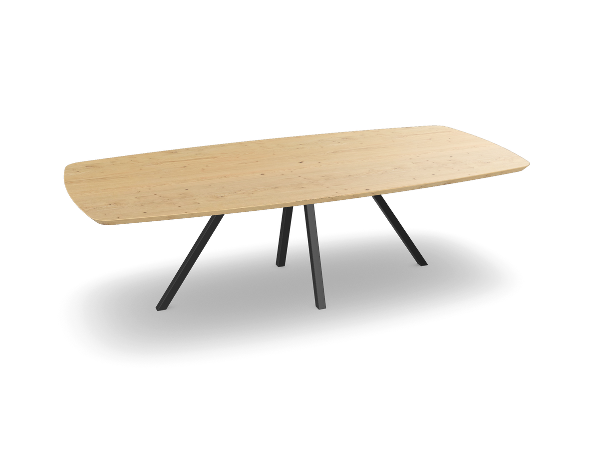 Eiken bootvorm eettafel met spinpoot