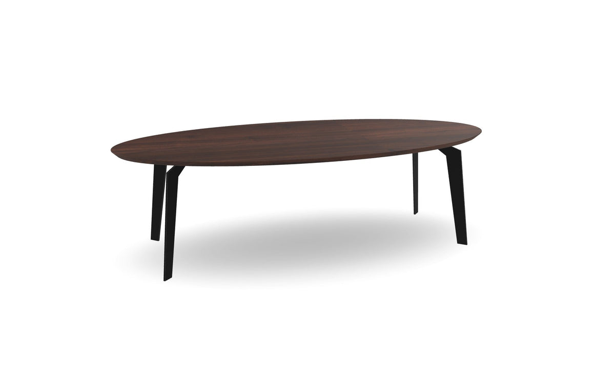 Notenhouten Ovale Eettafel met Quad Poten Nijhuis Meubels