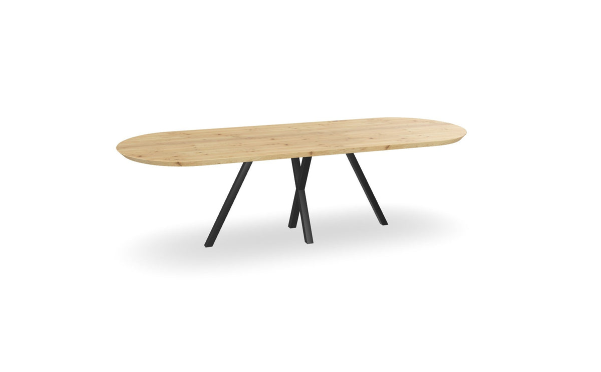 Eiken plat ovale eettafel met spinpoot - x Nijhuis Meubels