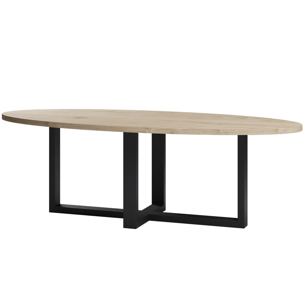 Eiken ovale eettafel met dubbele U poot