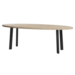 Eiken ovale eettafel met stalen schuine i-poten