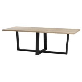 Eiken rechthoekige eettafel met dubbele U-poot - schuin