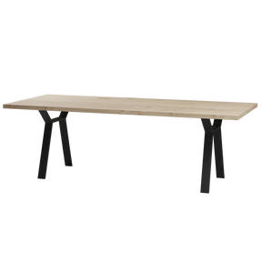 Eiken rechthoekige eettafel met stalen H poten