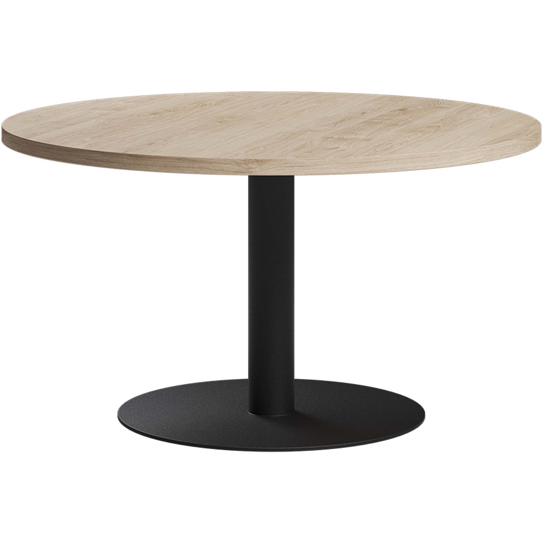 Ronde eettafel eiken met stalen ronde kolom poot